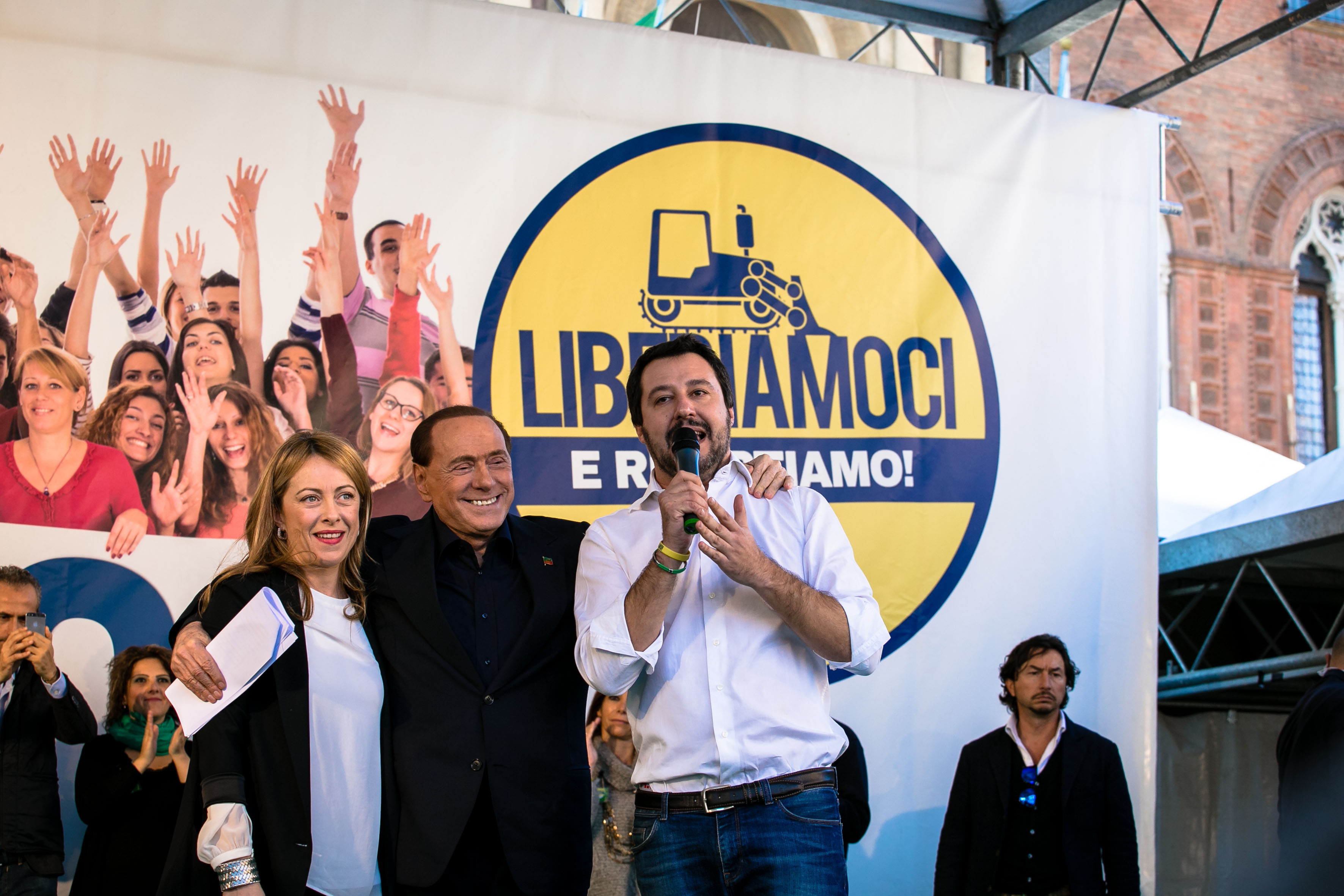 Giorgia Meloni, Silvio Berlusconi e Matteo Salvini, leader dei maggiori partiti del centrodestra (Fratelli d'italia, Forza Italia e Lega).