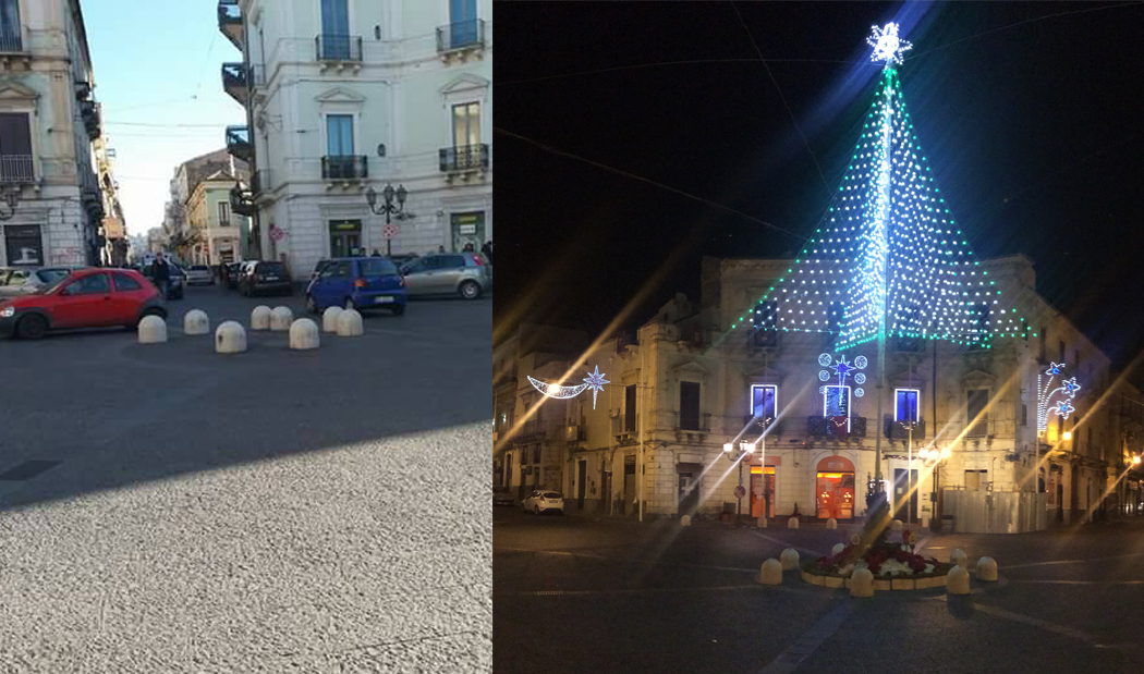 Piazza Regina Margherita a Paternò nel 2016 e nel 2017.