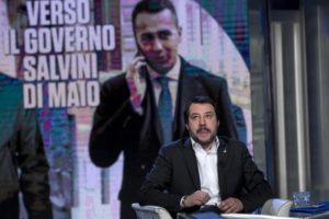 Il Leader della Lega Nord Matte Salvini ospite della trasmissione condotta da Bruno Vespa 'Porta a Porta', Roma, 27 marzo 2018. NASA/ MASSIMO PERCOSSI