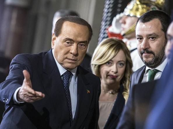Silvio Berlusconi, Giorgia Meloni e Matteo Salvini al Quirinale.