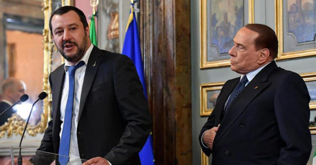 Salvini e Berlusconi oggi in conferenza stampa dopo il colloquio con Alberti Casellati.