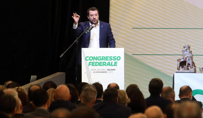Matteo Salvini parla al congresso federale della Lega