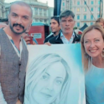Il ritrattista dei vip Alfonso Restivo ritrae il premier Giorgia Meloni