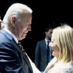 Il presidente Usa Biden insieme al premier italiano Meloni il 27 luglio